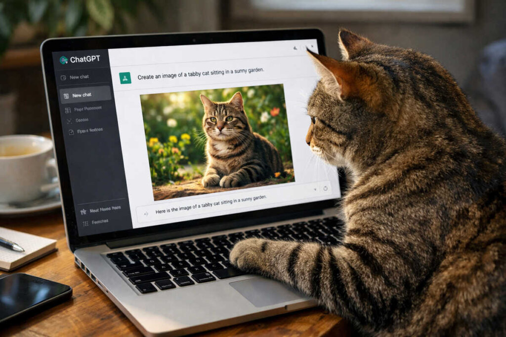 Kot generujący obraz za pomocą nowego chat GPT Image 1.5